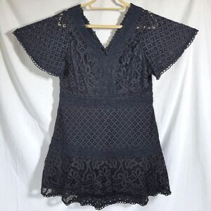 Lace Mini Dress Woman Extra Large V Neck Short Sleeve Lined‎ Boho Whimsygoth